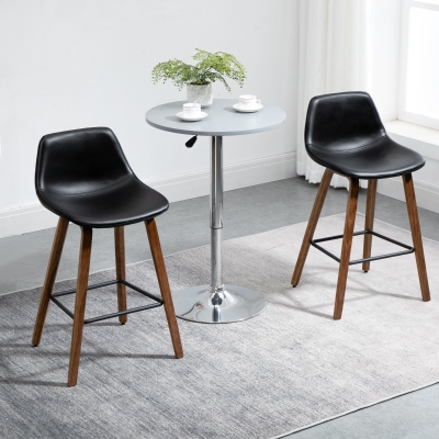 HOMCOM Counter Height Bar stools Set of 2 Mid-Back PU Leather Bar Chairs with Wood Legs, Black