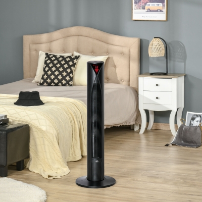 HOMCOM Freestanding Tower Fan Cooling for Bedroom with 3 Speed, 12h Timer, Oscillating, LED Sensor Panel, Remote Controller, Black