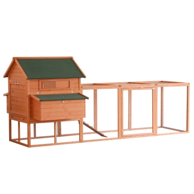PawHut XL Solid Wood Deluxe Outdoor Lockable Chicken Coop Kit with Nesting Box and Run