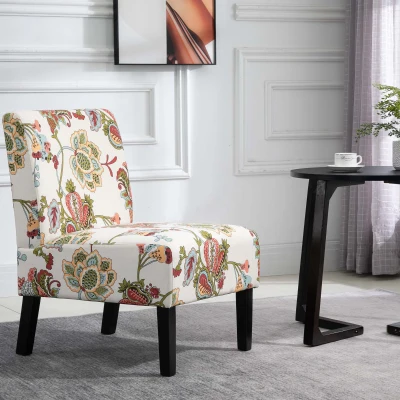HOMCOM Linen Fabric Dining Chair, Pine Wood Legs, Floral Pattern