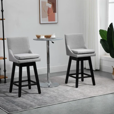 HOMCOM 28.5" Set of 2 Swivel Bar Stools, Light Gray