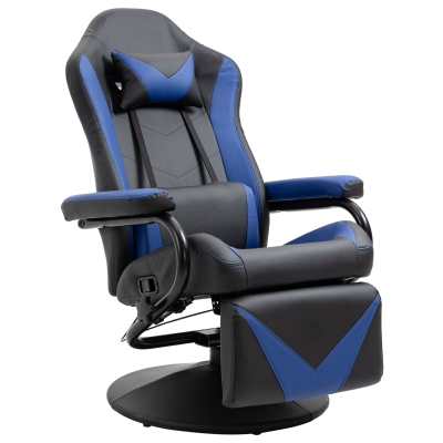 HOMCOM Gaming Recliner Racing Gaming Chair w/ Adjustable Backrest and Footrest, Blue