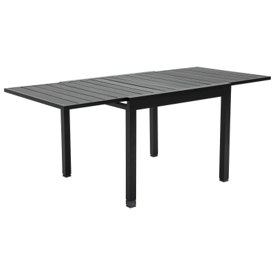 Outsunny Expandable Dining Table Metal Outdoor Slat Table for 4-6 Person Rectangular Lawn Garden Bistro Patio Table with Aluminum Frame, Black
