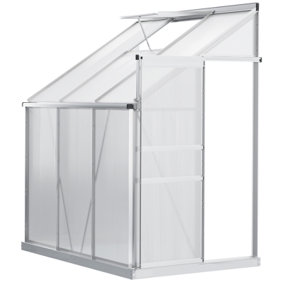 Outsunny 6' x 4' x 7' Aluminum Greenhouse Polycarbonate Walk-in Garden Greenhouse with Adjustable Roof Vent, Rain Gutter and Sliding Door for Winter, Clear