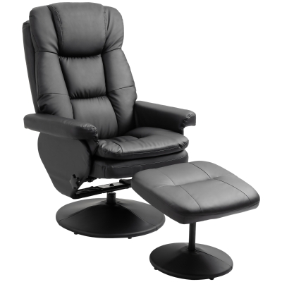 HOMCOM PU Leather Recliner Chair with Wrapped Base and Matching Ottoman Footrest, Black