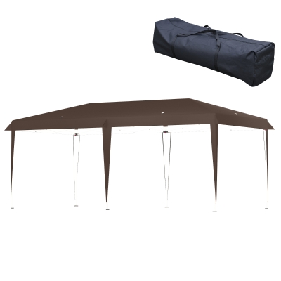 Outsunny 19' x 10' Outdoor Gazebo Pop Up Canopy Party Tent with Carrying Bag, Coffee