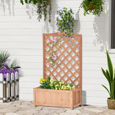 Outsunny 28" Wooden Raised Garden Bed with Trellis, Brown