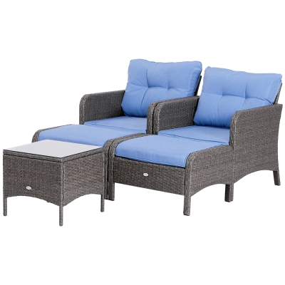 Outsunny 5pc Outdoor Patio Furniture Set, Rattan Wicker Conversation Sofa w/ Ottoman
