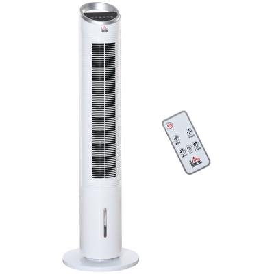 HOMCOM Portable Oscillating Standing Floor Fan w/ Ice Box, Humidifier & Remote, White