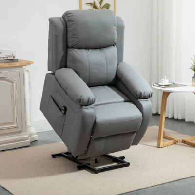 HOMCOM PU Leather Power Lift Recliner Chair with Remote, Grey
