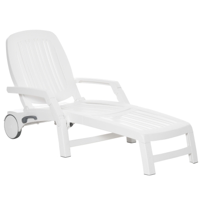 Outsunny Outdoor Folding Sun Lounger Recliner on Wheels w/ Storage & 5-Position Backrest