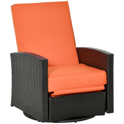 Outsunny 360° Rattan Swivel Chair Swivel Reclining Patio Furniture Sofa for Patio, Orange