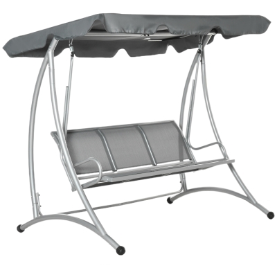 Outsunny Three Person Steel Outdoor Porch Swing Chair Bench with Canopy Cover, Grey