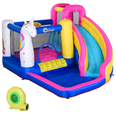 Outsunny Bounce Castle, Inflatable Trampoline with Water Slide Pool Climb 11.3' x 9.8' x 6.9'