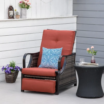 Outsunny Outdoor Wicker Recliner Lounge Chair, Adjustable, Red