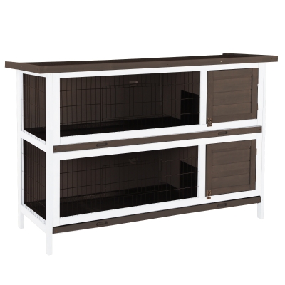 PawHut Wooden Rabbit Hutch w/ Dividers Asphalt Roof for Small Animals & Outdoors, Brown