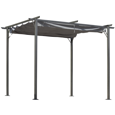 Outsunny Outdoor Retractable Sun Shade Covered Modern Square Backyard Patio Pergola, Grey