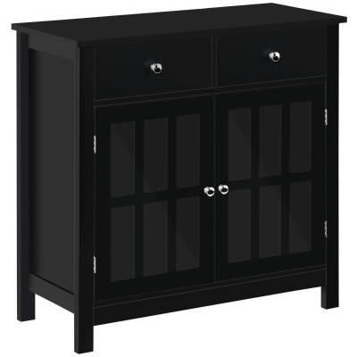HOMCOM Sideboard Buffet Cabinet, Storage Cabinet Cupboard Table with Glass Doors, Adjustable Shelf Cabinet and 2 Drawers for Kitchen, Black