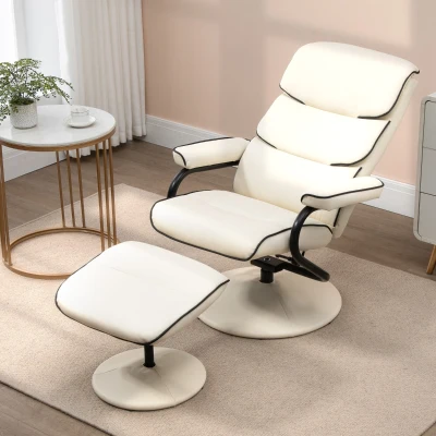 HOMCOM PU Leather Recliner Armchair with Ottoman, Cream White