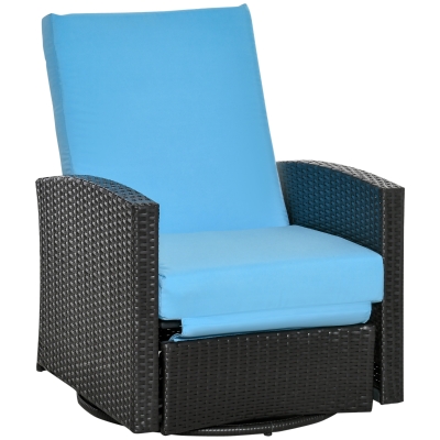 Outsunny 360° Rattan Swivel Chair Swivel Reclining Patio Furniture Sofa for Patio, Blue