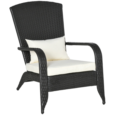 Outsunny Patio PE Rattan Wicker Adirondack Deck Chair Armrest Lounge Chair w/ Cushion