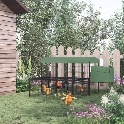 PawHut Metal Chicken Coop, Outdoor Hen House Poultry Cage with Water-Resistant Canopy, Run, Nesting Box, Lockable Doors, Green