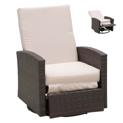 Outsunny Lounge Chair Outdoor Rattan Swivel Recliner with Water/UV Fighting Material and Comfort - Light Beige