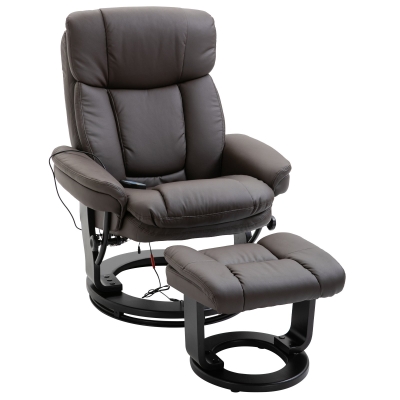 HOMCOM Massage Recliner Chair PU Leather with Ottoman and 10 Vibration Points and Faux Leather - Brown