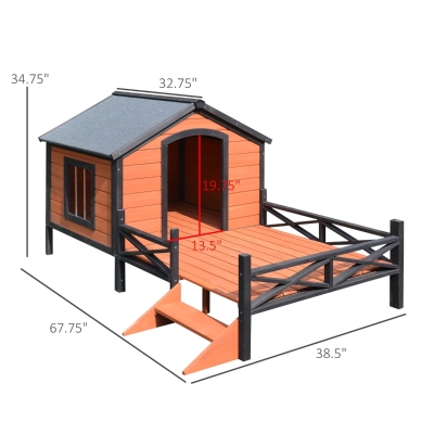 PawHut Wooden Cabin Outdoor Covered Elevated Dog House With Porch ...