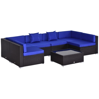 Outsunny 7 Pieces Patio Furniture Rattan Furniture Outdoor Sectional Conversation Furniture Set - Blue