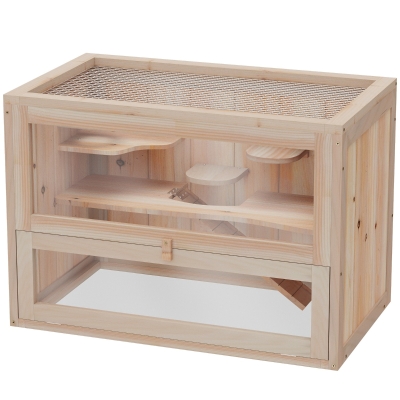 PawHut 2-Level Hamster Cage & Small Animal Habitat for Rabbits, Guinea Pigs & Chinchillas with Openable Roof & Window