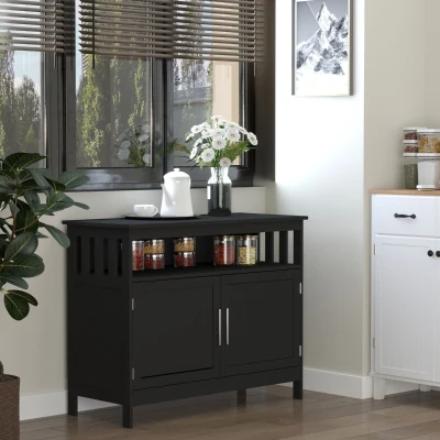 HOMCOM Wooden Sideboard Buffet Cabinet, 2-Level, Black