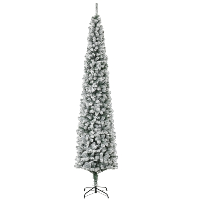 HOMCOM 9ft Artificial Snow Flocked Christmas, Holiday Pencil Tree Decoration