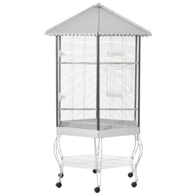 PawHut 76" Portable Metal Covered Canopy Aviary Flight Bird Cage with Storage