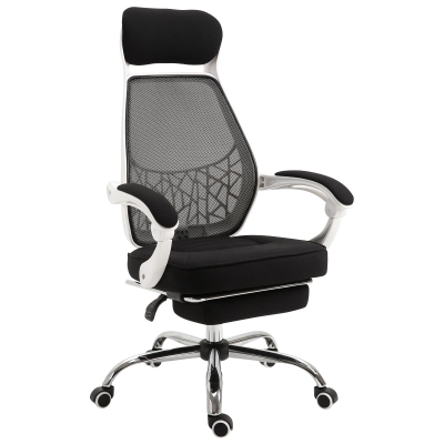 Vinsetto 360° Swivel High Back Office Chair Adjustable Height Recliner with Retractable Footrest Home Office - Black/White