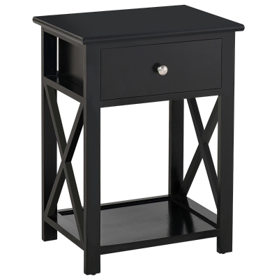 HOMCOM X-Design Wood Accent Nightstand Sofa End Table with Storage Drawer - Black