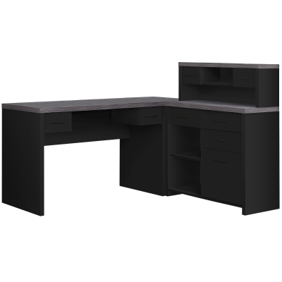 Monarch 62" L Corner Right/Left Computer Desk with Hutch Storage Drawers and Shelves - Grey Wood-Look Top / Black