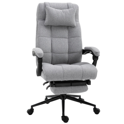 Vinsetto Reclining Office Chair Rolling Swivel Chair Footrest Linen-Feel Light Grey