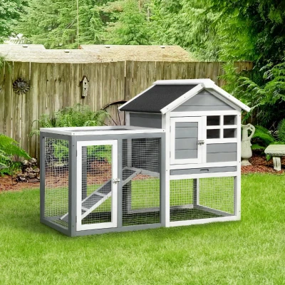 PawHut 48" Weatherproof Rabbit Hutch with Outdoor Run, Gray