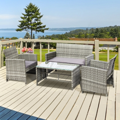 Outsunny 4-Piece Wicker Outdoor Rattan Furniture Set with Loveseat, 2 Chairs, & Coffee Table with UV Fighting Material