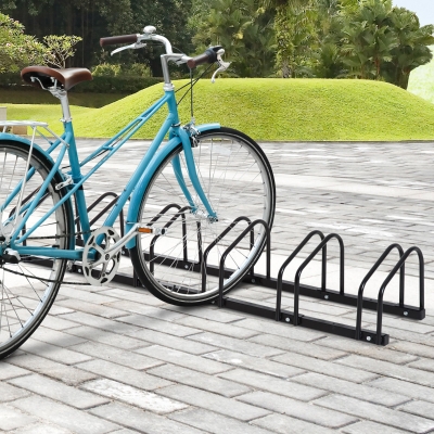 HOMCOM 6 Bike Parking Stand Floor Wall Mount Storage Locking Rack Holder Outdoor Steel