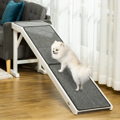 PawHut Foldable Dog Ramp with Non-slip Carpet, Gray/White