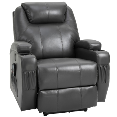 HOMCOM PU Leather Electric Reclining Massage Sofa w/ 8-Point Vibration Heats, Dark Grey