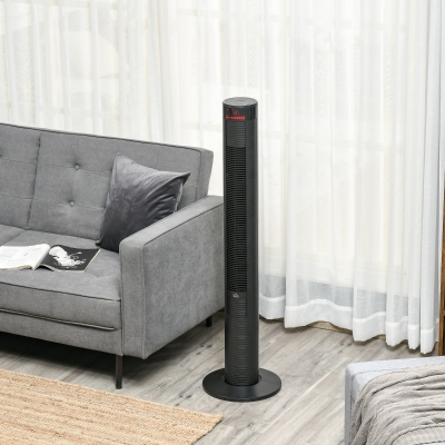 HOMCOM Freestanding Tower Fan Cooling for Bedroom with 3 Speed, 12h Timer, Oscillating, LED Panel, Remote Controller, Black
