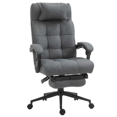 Vinsetto Reclining Office Chair Rolling Swivel Chair Footrest Linen-Feel Dark Grey