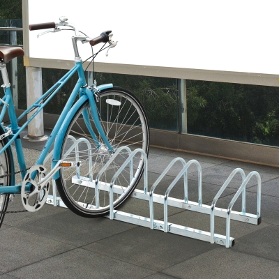 HOMCOM 4 Bike Rack Parking Storage Stand Ground Mount Garage Organizer Silver