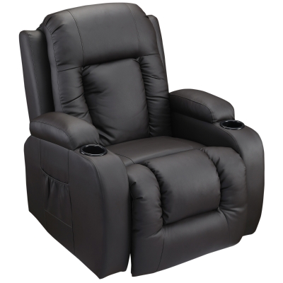 HOMCOM Luxury Faux Leather Heated Vibrating 8 Point Massage Recliner Chair with 360 Swivel and Remote, Dark Brown