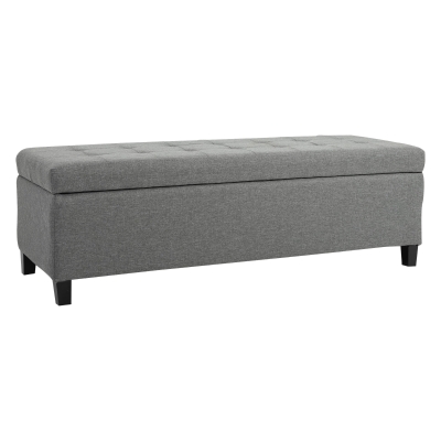 HOMCOM 50" Large Tufted Linen Fabric Ottoman Storage Bench With Soft Close Top for Living Room, Entryway, or Bedroom - Heather Grey