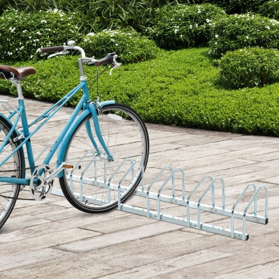HOMCOM 6 Bike Rack Parking Storage Stand Ground Mount Garage Organizer Silver