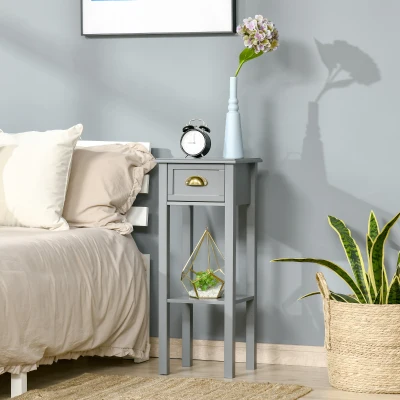 HOMCOM 2-Tier Side Table with Drawer & Shelf, Grey